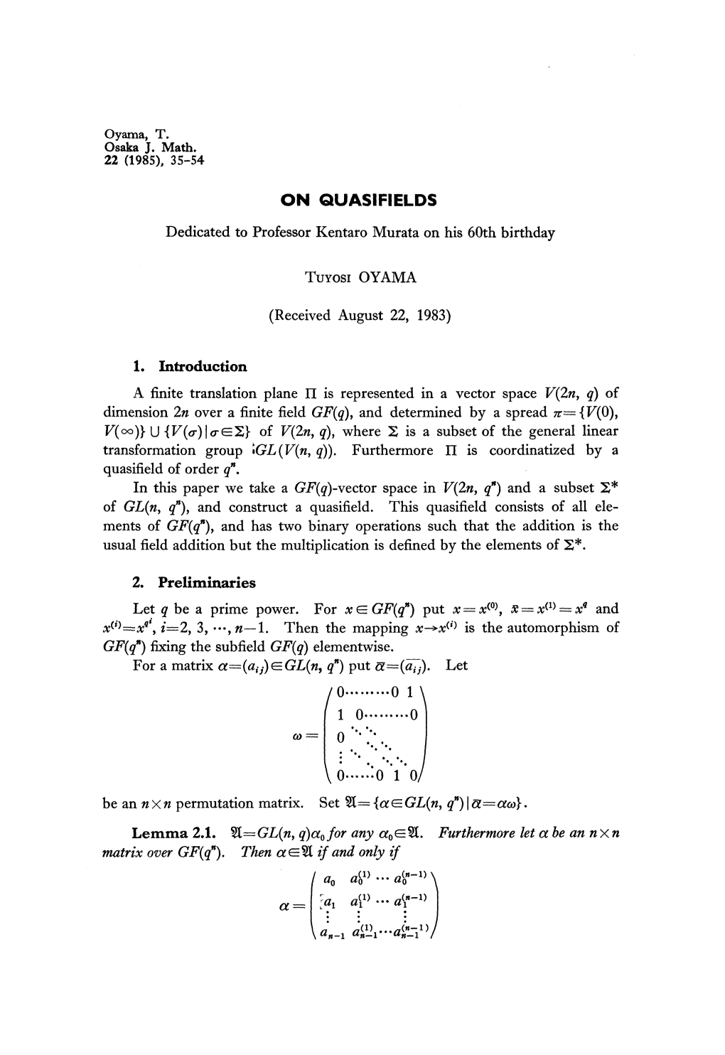 O ''• ';•.. Vo- ' O Ί'o/ Be an N X N Permutation Matrix