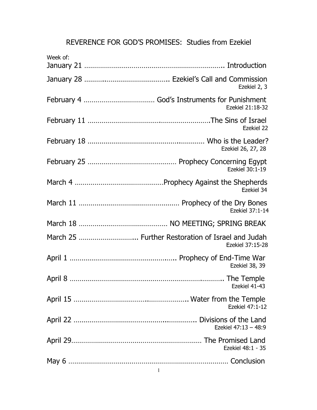 REVERENCE for GOD's PROMISES: Studies from Ezekiel