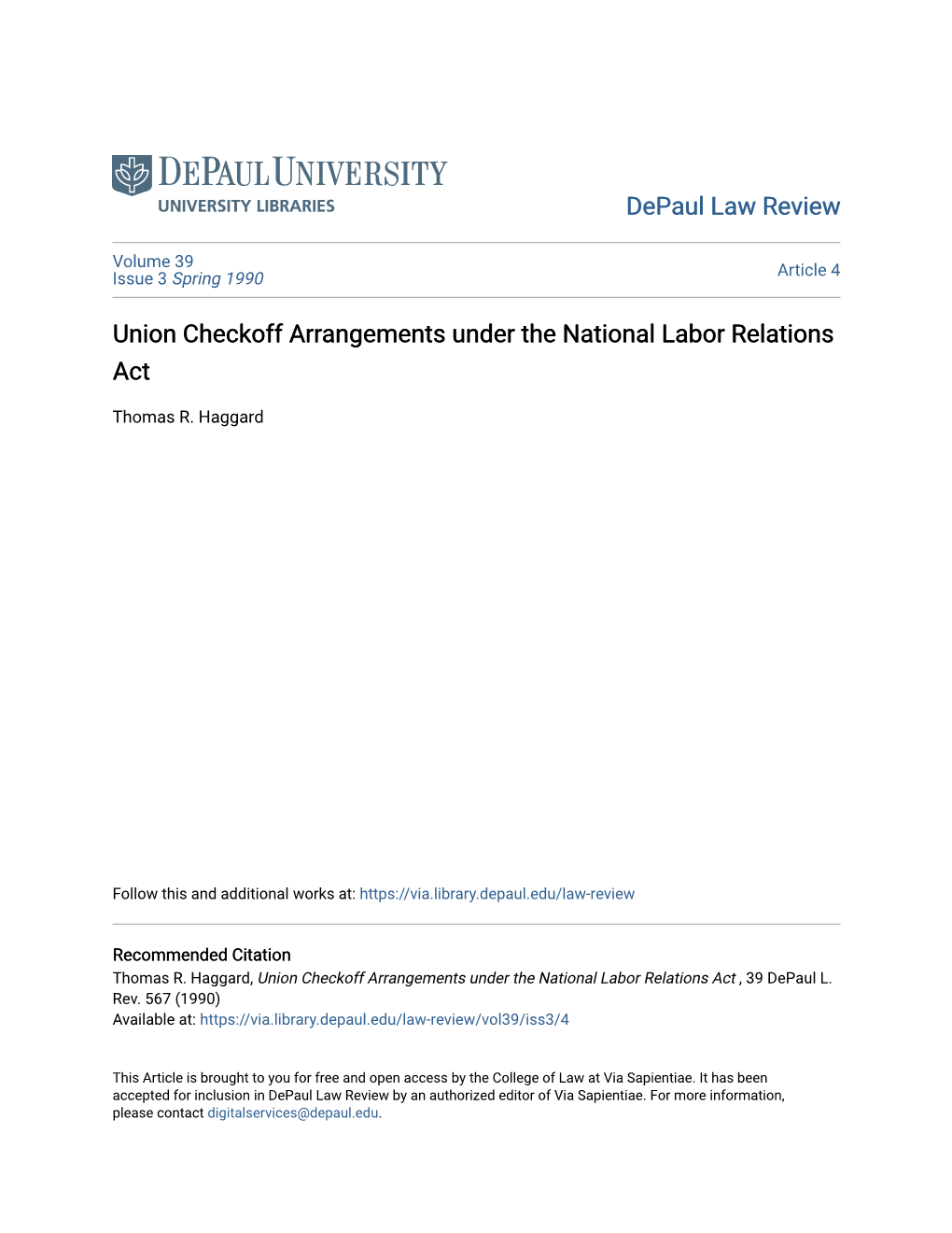 Union Checkoff Arrangements Under the National Labor Relations Act
