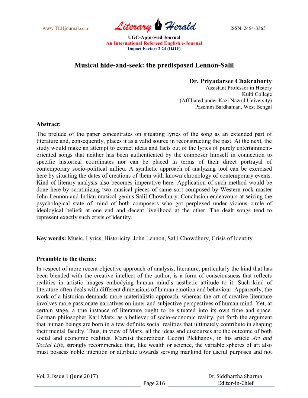 Literary Herald ISSN: 2454-3365 UGC-Approved Journal an International Refereed English E-Journal Impact Factor: 2.24 (IIJIF)