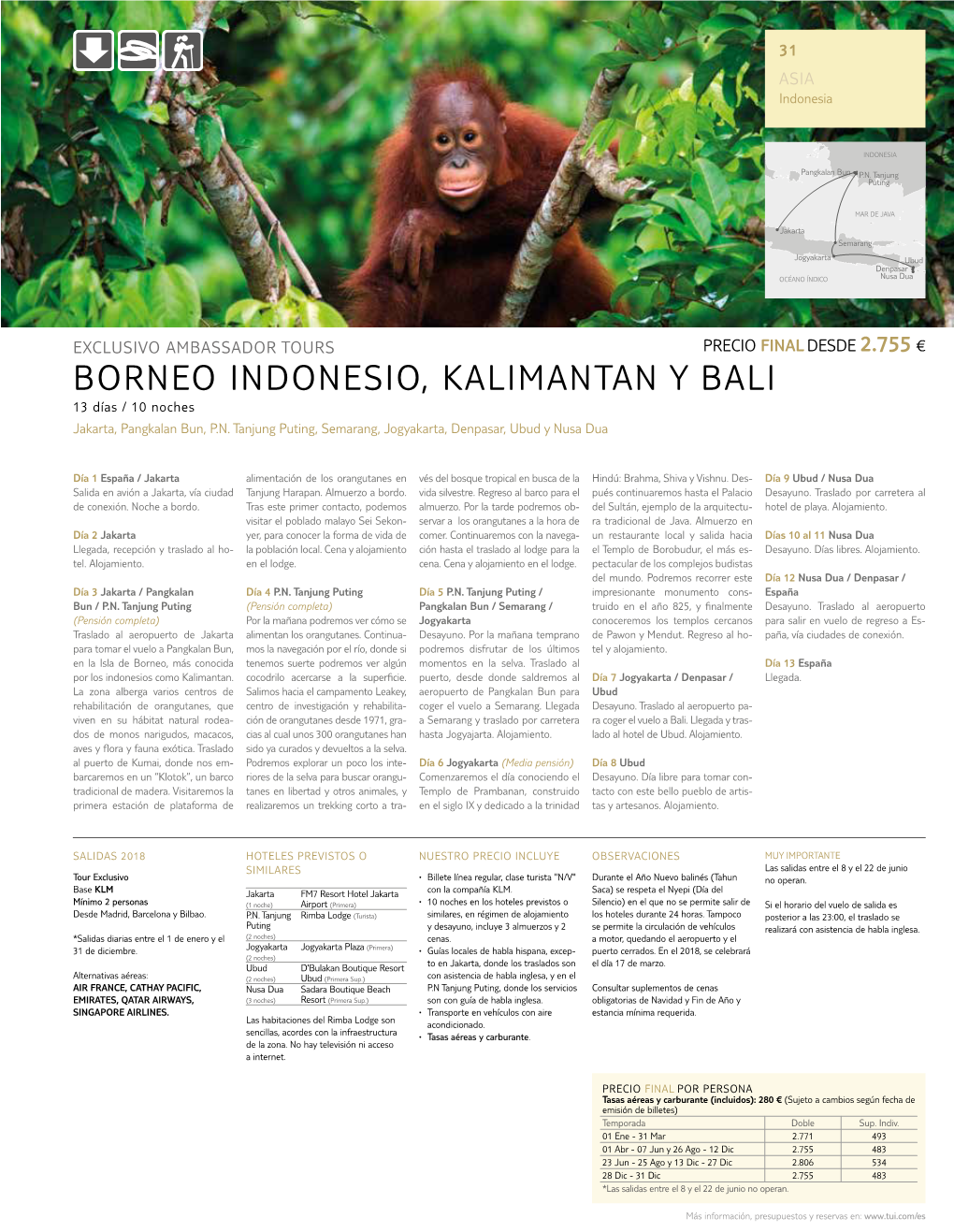 BORNEO INDONESIO, KALIMANTAN Y BALI 13 Días / 10 Noches Jakarta, Pangkalan Bun, P.N