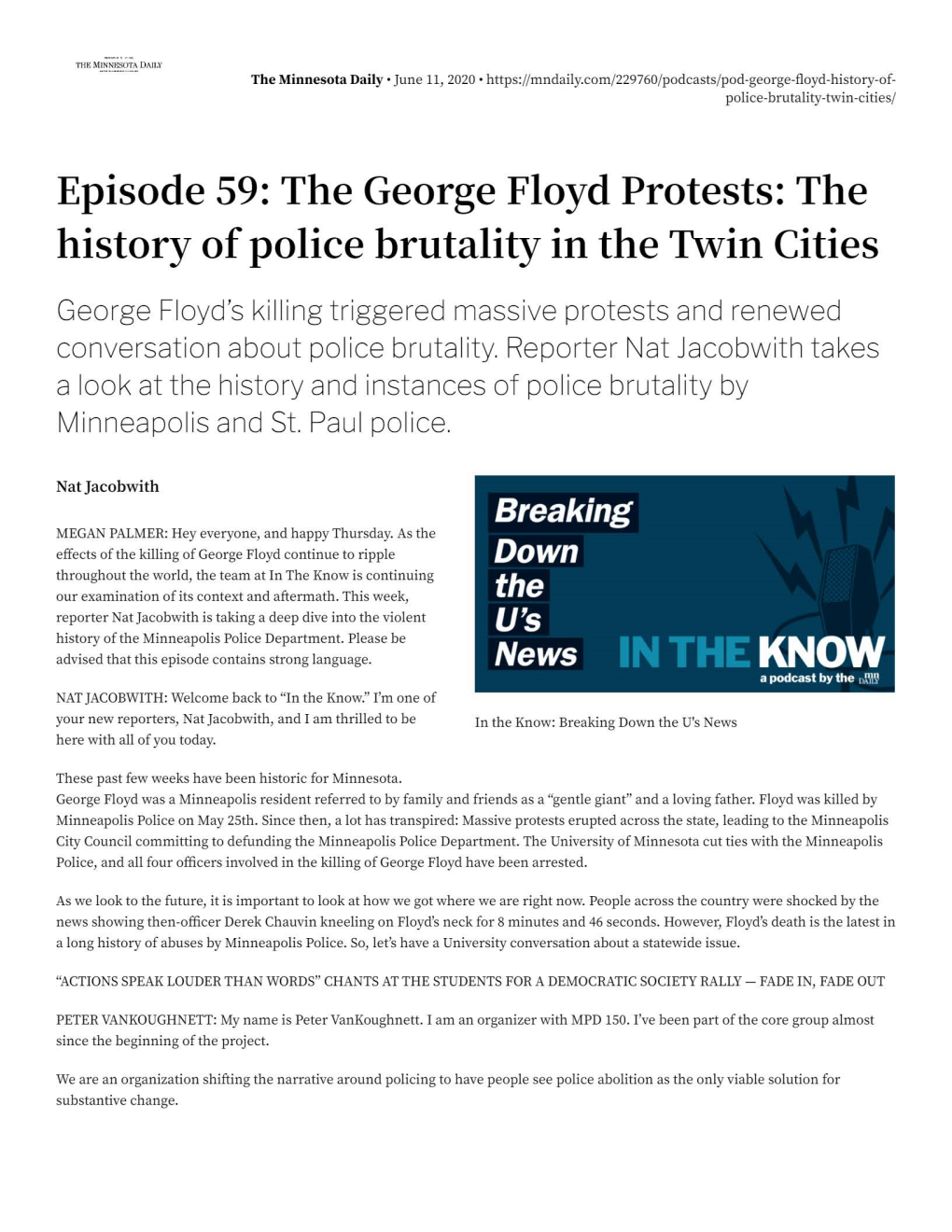 Episode 59: the George Floyd Protests: the History of Police Brutality in the Twin Cities