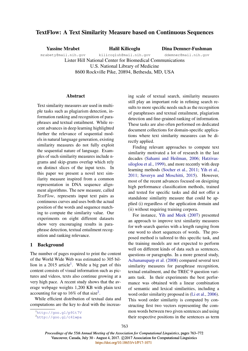 Textflow: a Text Similarity Measure Based on Continuous Sequences