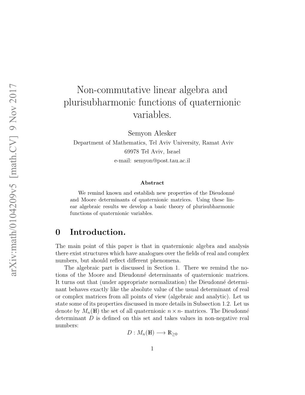 Non-Commutative Linear Algebra and Plurisubharmonic Functions