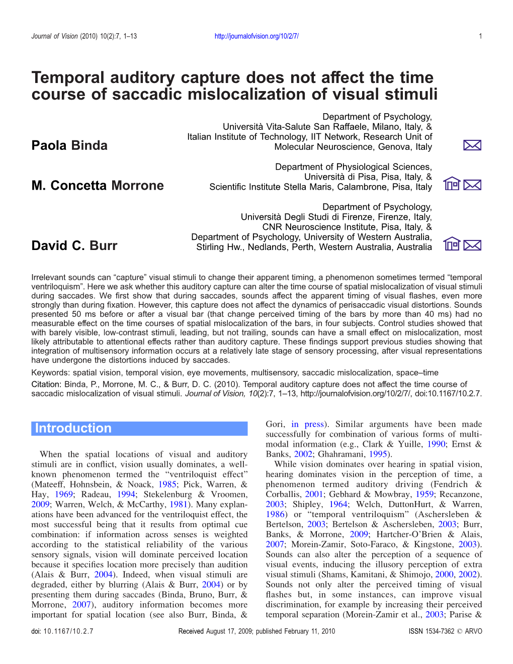 Temporal Auditory Capture Does Not Affect the Time Course of Saccadic Mislocalization of Visual Stimuli