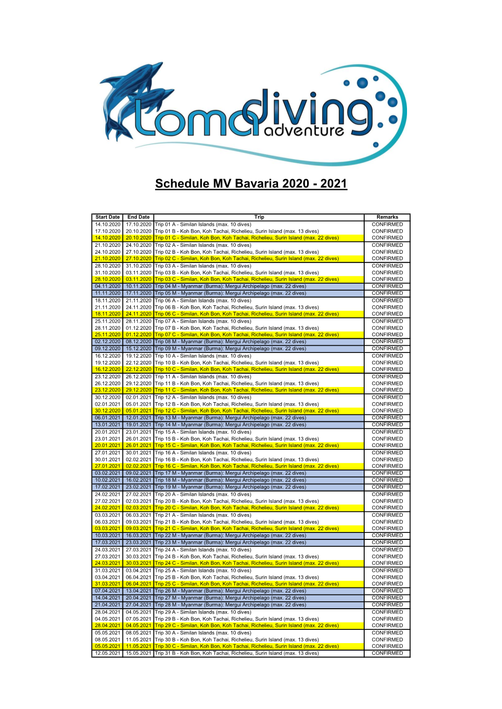 Schedule MV Bavaria 2020 - 2021