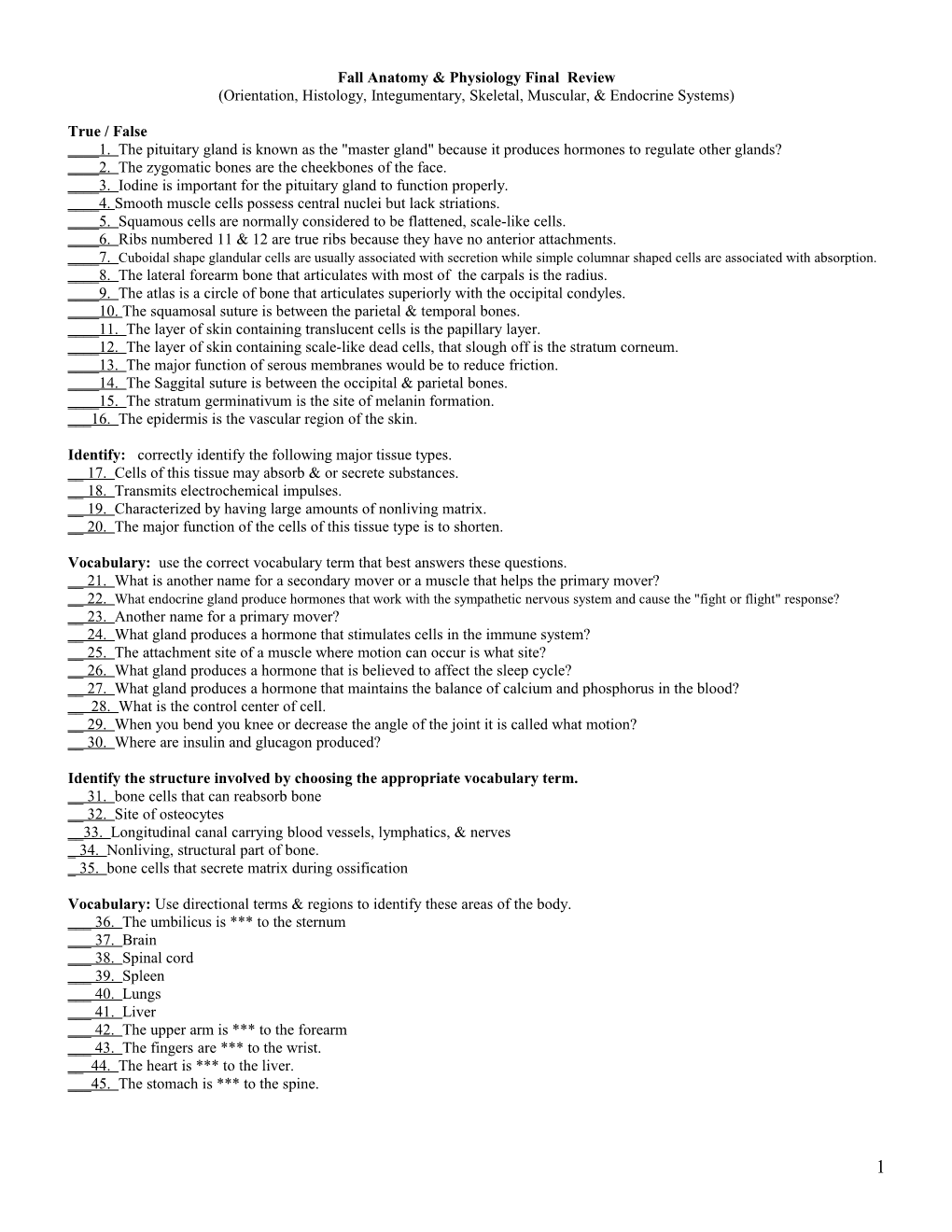 Fall Anatomy & Physiology Final s1