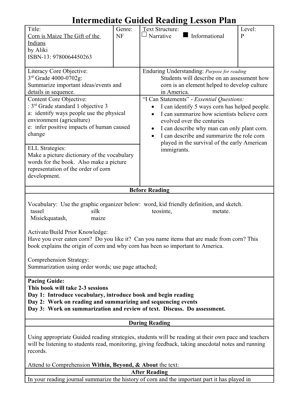 Primary Guided Reading Lesson Plan s1