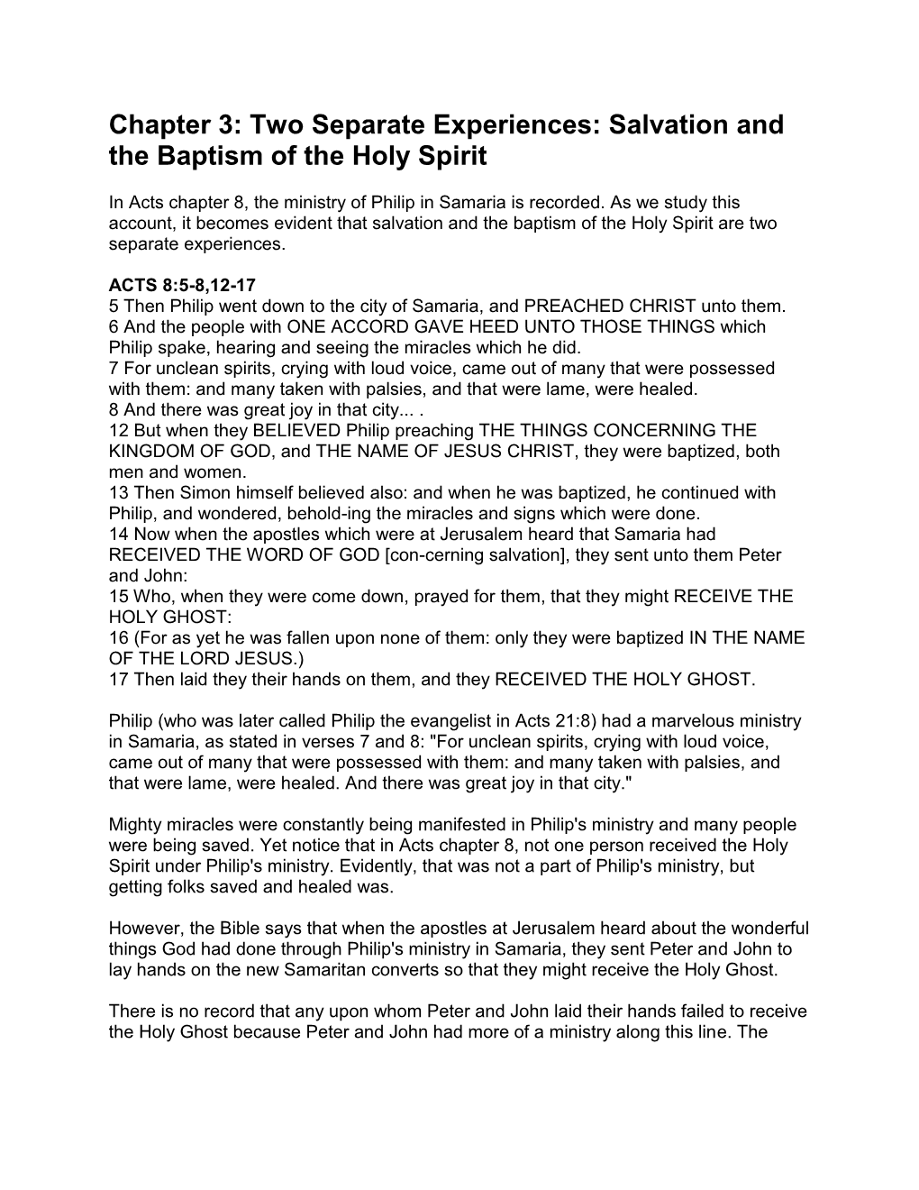 Salvation and the Baptism of the Holy Spirit