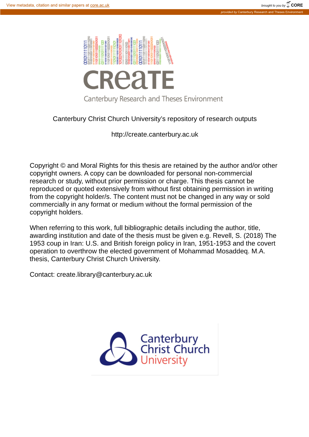 Canterbury Christ Church University's Repository of Research Outputs Http