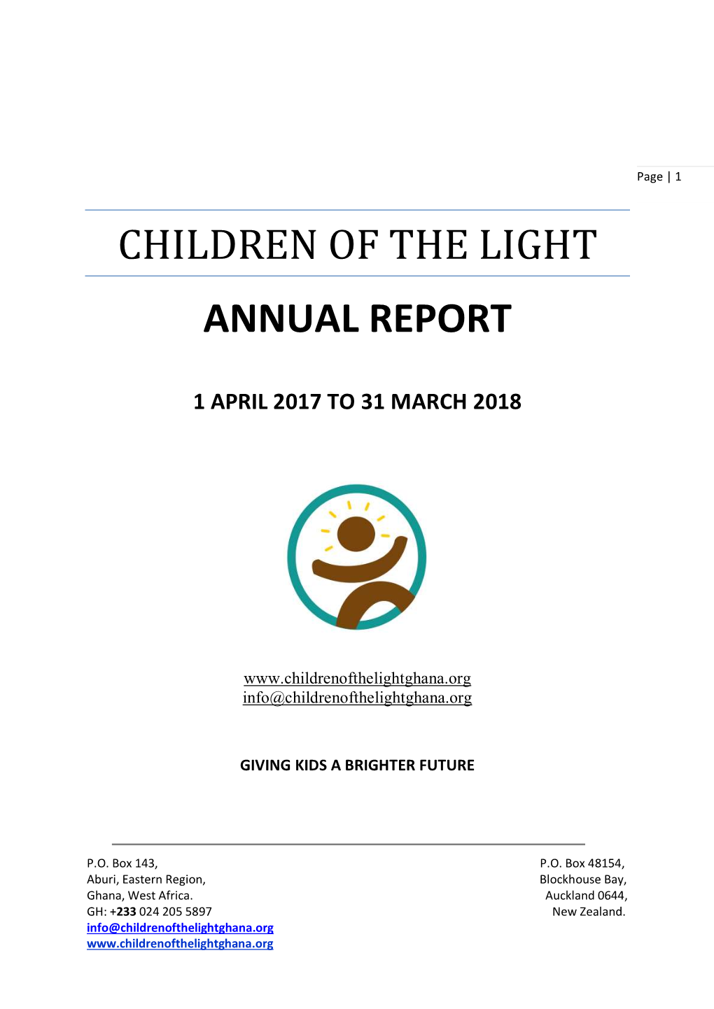 Children of the Light Annual Report