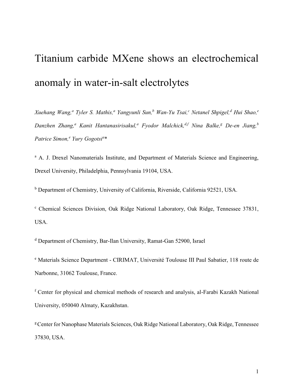 Titanium Carbide Mxene Shows an Electrochemical Anomaly in Water-In-Salt Electrolytes