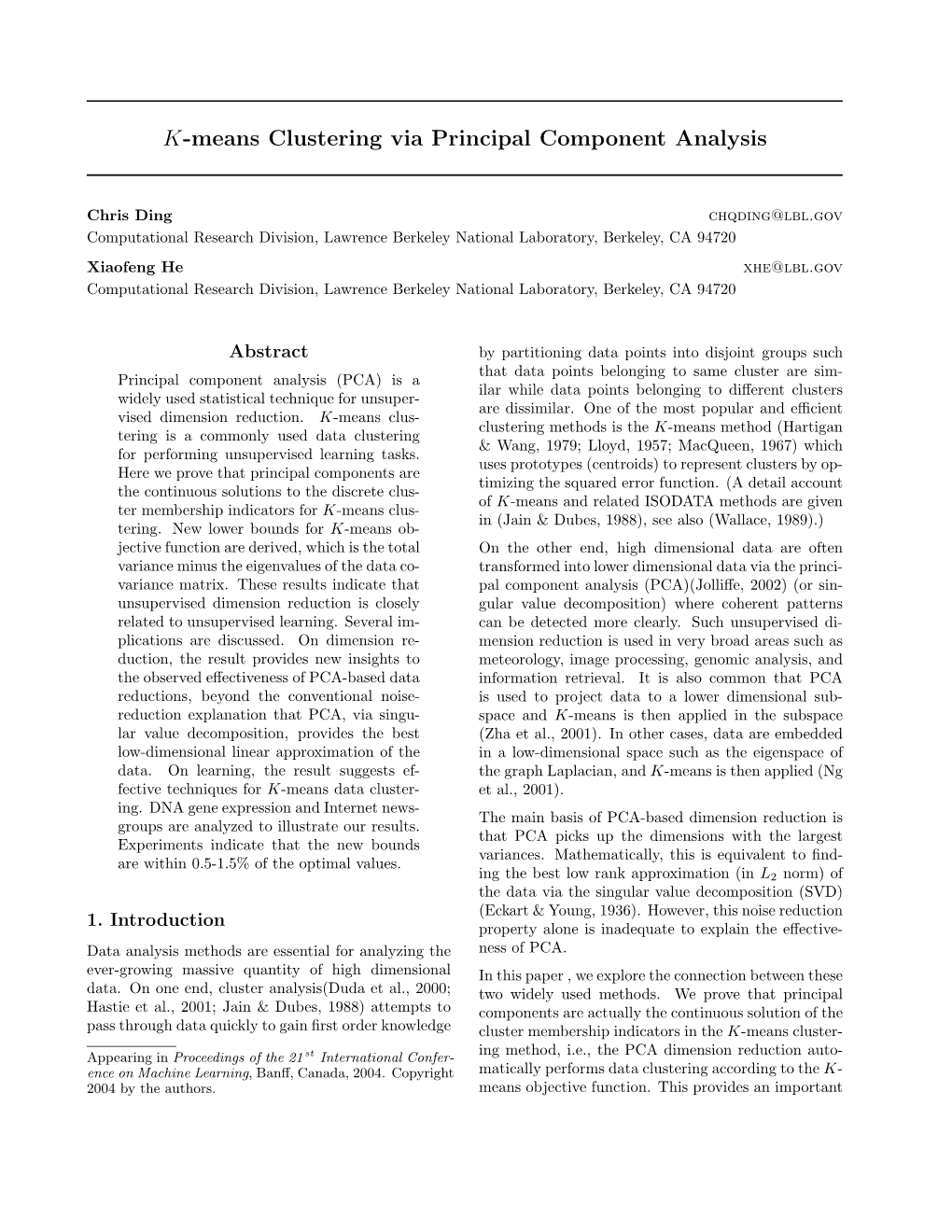 K-Means Clustering Via Principal Component Analysis