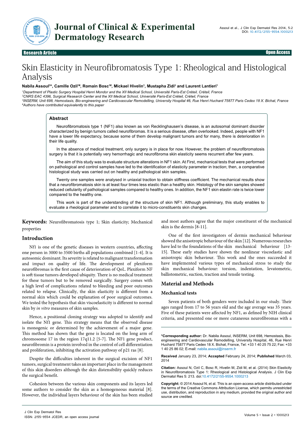 Skin Elasticity in Neurofibromatosis Type 1