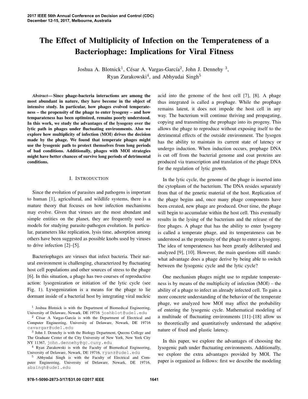 The Effect of Multiplicity of Infection on the Temperateness of a Bacteriophage: Implications for Viral Fitness