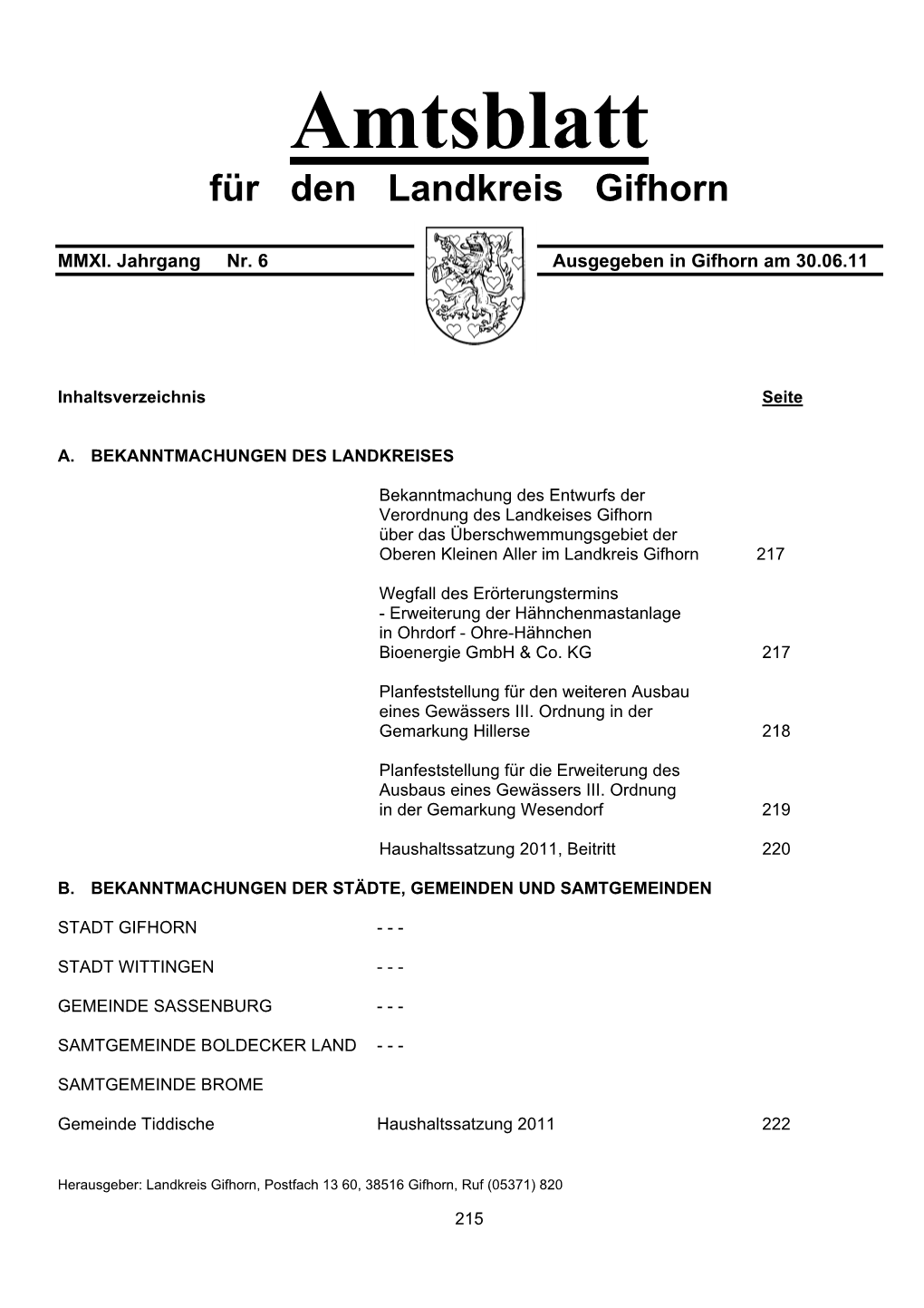 Amtsblatt Für Den Landkreis Gifhorn