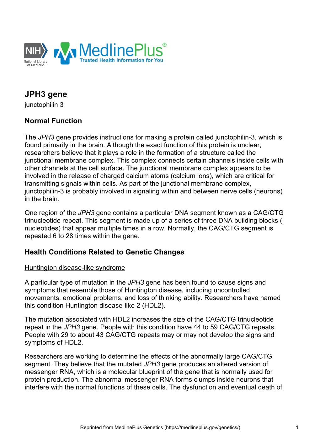 JPH3 Gene Junctophilin 3