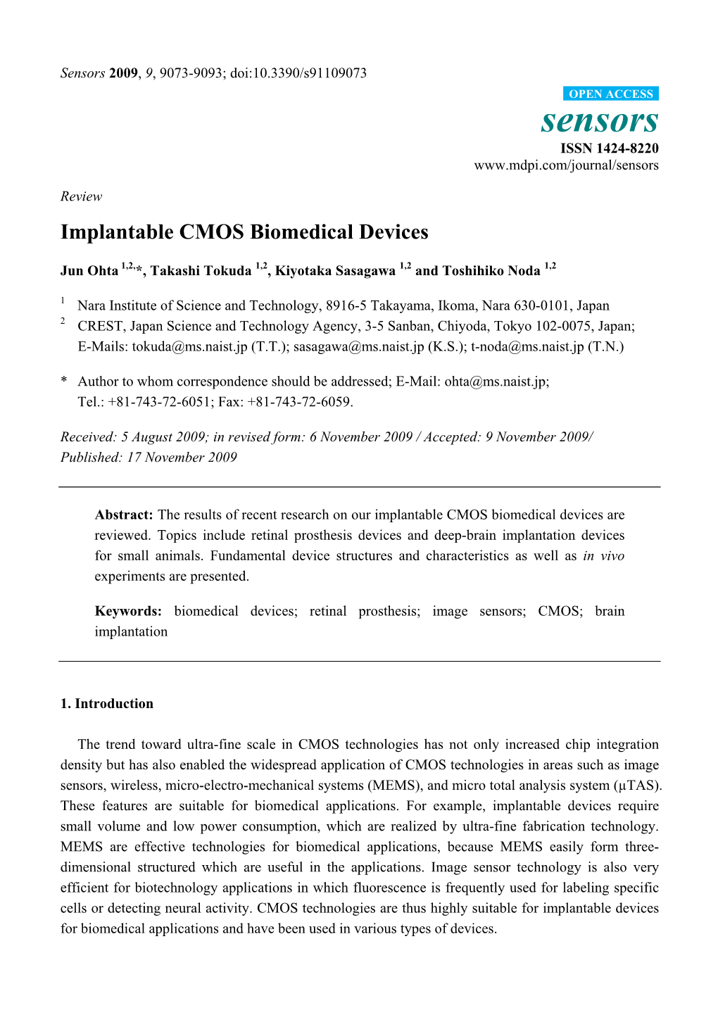 Sensors 2009, 9, 9073-9093; Doi:10.3390/S91109073 OPEN ACCESS Sensors ISSN 1424-8220