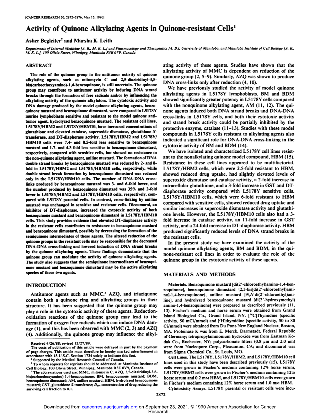 Activity of Quinone Alkylating Agents in Quinone-Resistant Cells1