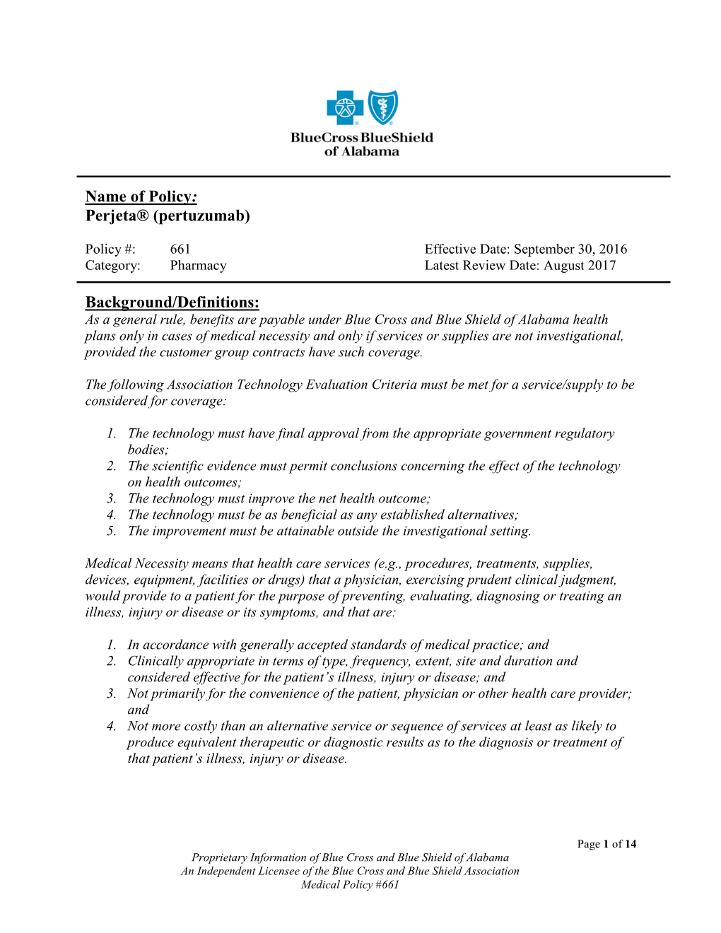 Name of Policy: Perjeta® (Pertuzumab)