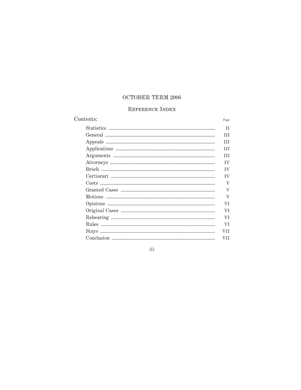 OCTOBER TERM 2006 Reference Index Contents