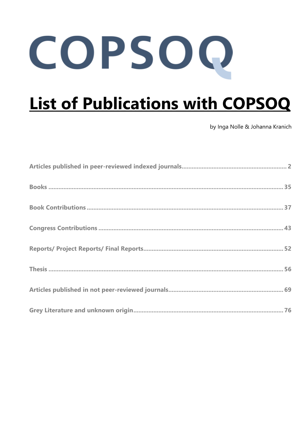 List of Publications with COPSOQ