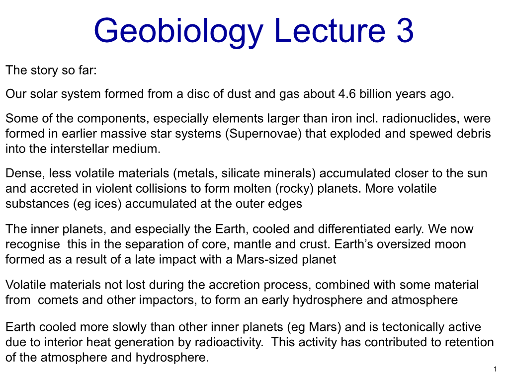 Geobiology, Lecture Notes 3