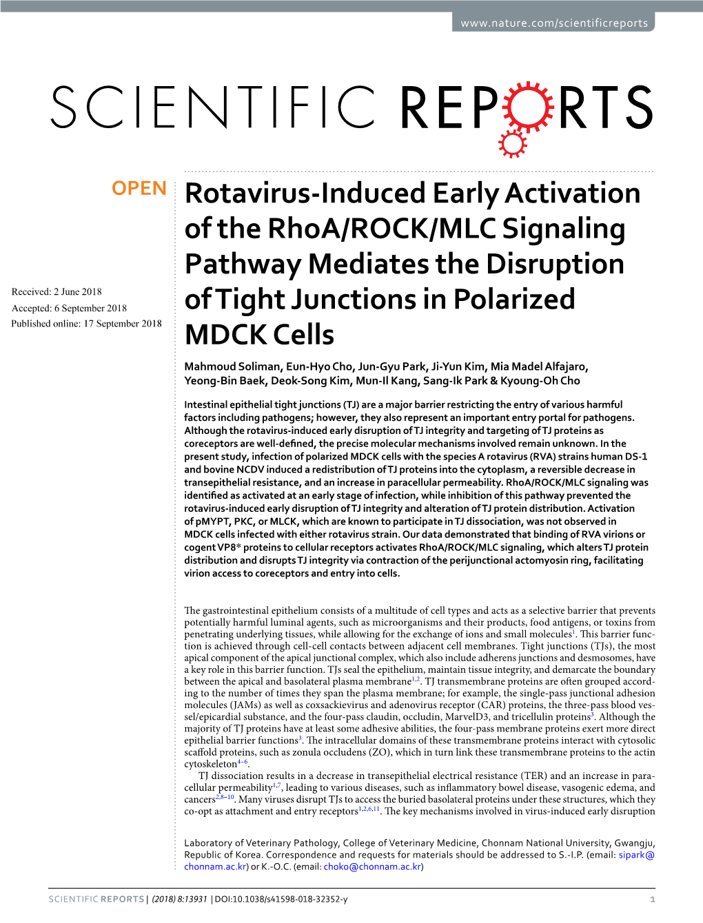 Rotavirus-Induced Early Activation of the Rhoa/ROCK/MLC Signaling Pathway Mediates the Disruption of Tight Junctions in Polarize