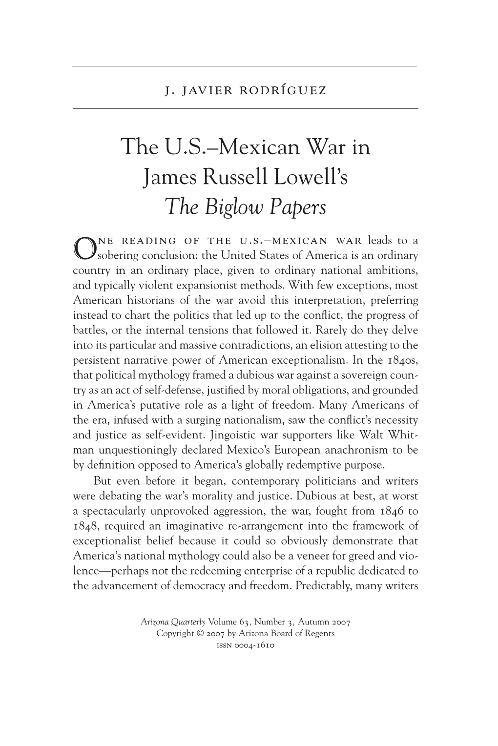 The U.S.–Mexican War in James Russell Lowell's the Biglow Papers