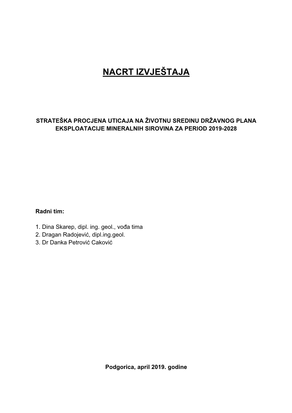 Nacrt Izvještaja O Strateškoj Procjeni Uticaja Na Životnu