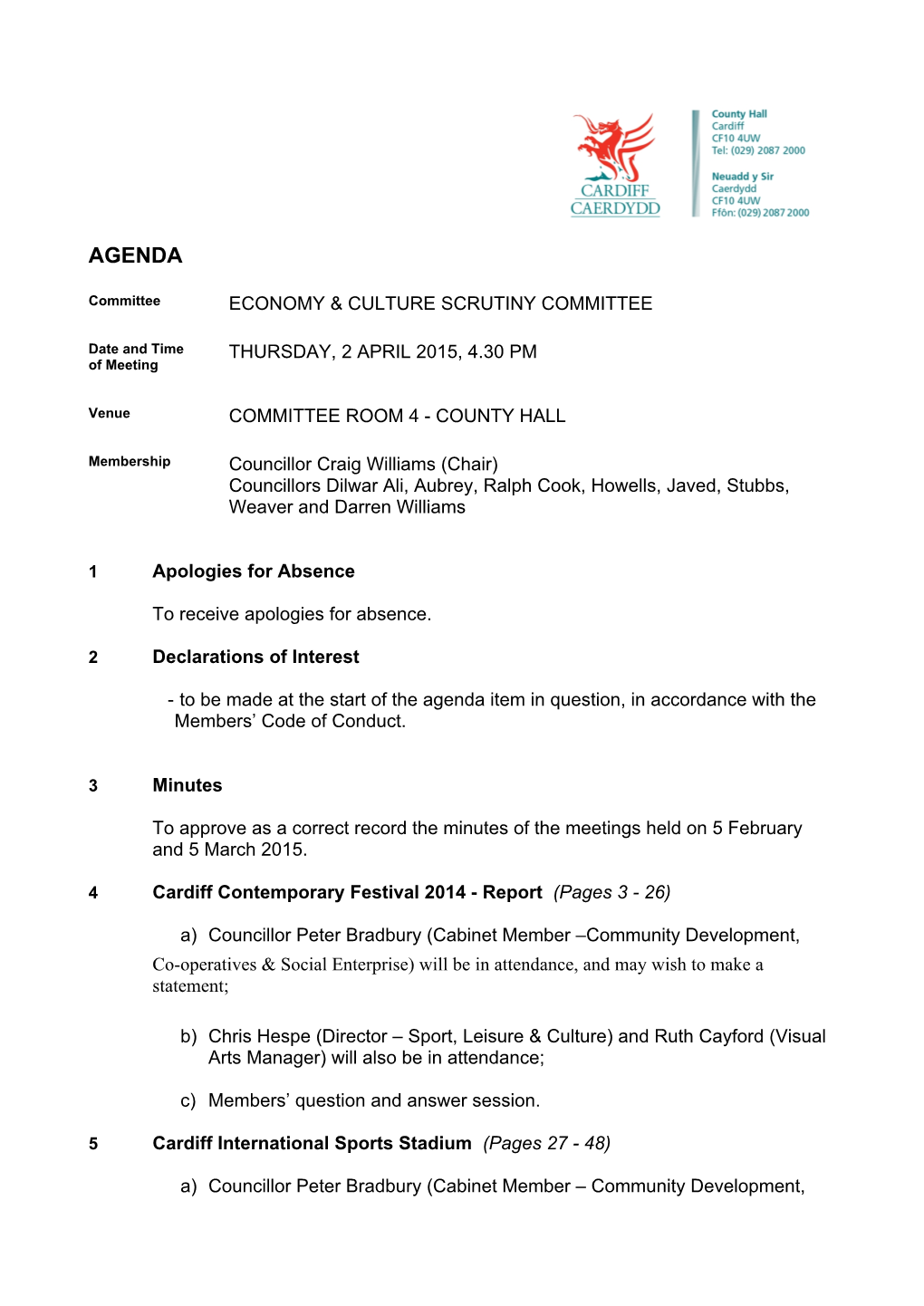 (Public Pack)Agenda Document for Economy & Culture Scrutiny Committee, 02/04/2015 16:30