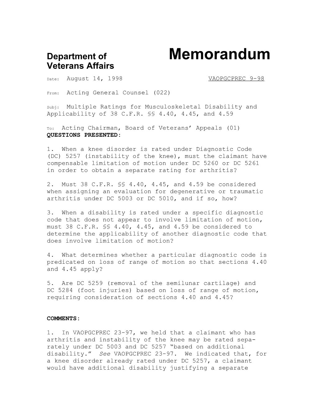 Department of Memorandum