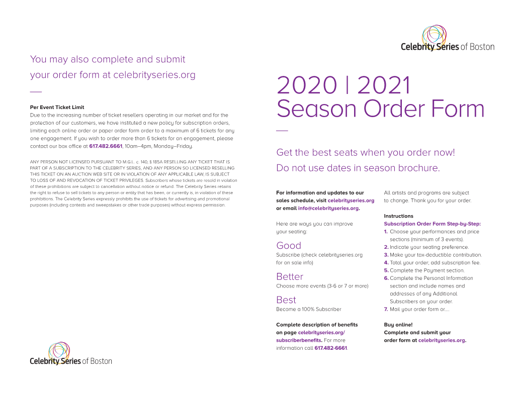 2021 Season Order Form