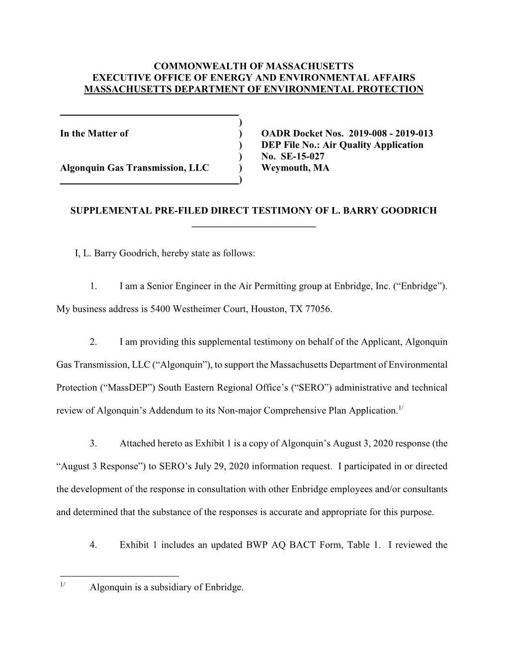 Commonwealth of Massachusetts Executive Office of Energy and Environmental Affairs Massachusetts Department of Environmental Protection