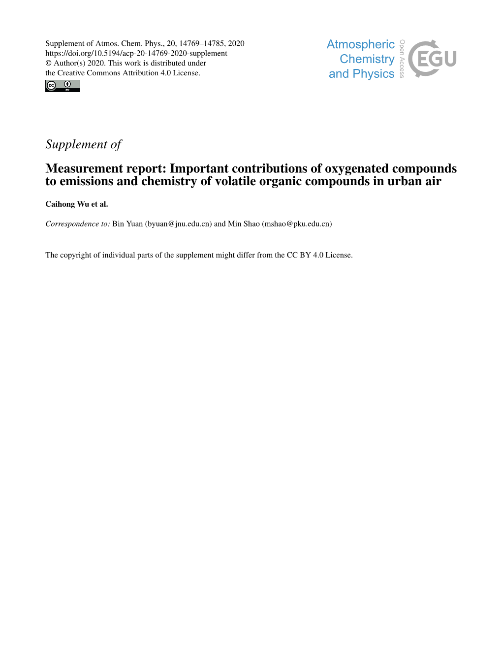 Supplement of Measurement Report: Important Contributions of Oxygenated Compounds to Emissions and Chemistry of Volatile Organic Compounds in Urban Air