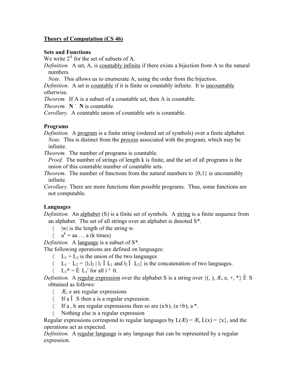 Theory of Computation Summary