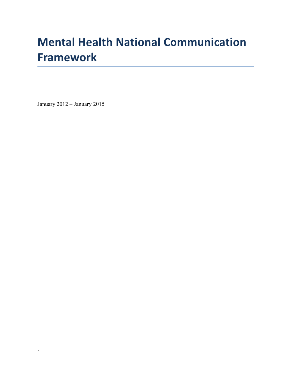 Mental Health National Communication Framework