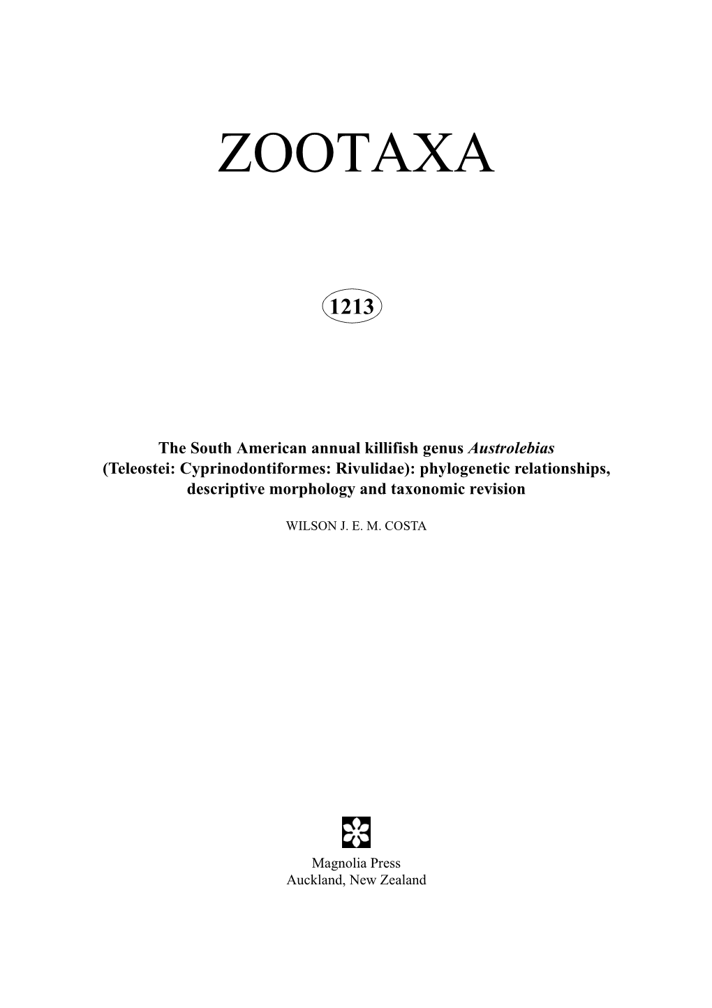 Zootaxa, Annual Killifish Genus Austrolebias (Teleostei