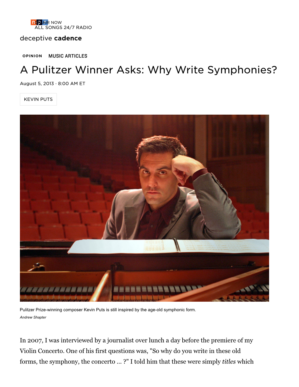 A Pulitzer Winner Asks: Why Write Symphonies?