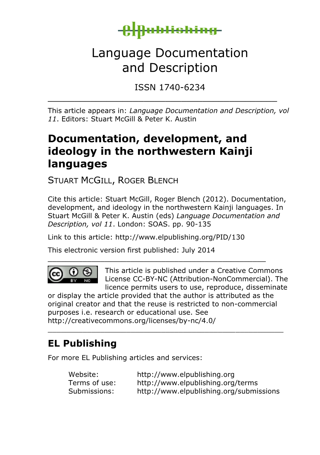 Language Documentation and Description