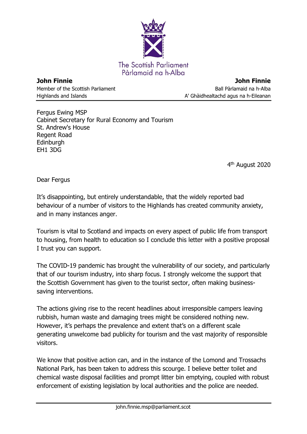 20200804 Letter to Fergus Ewing- Review Into