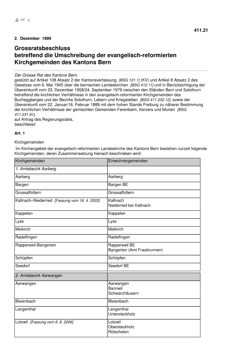 Grossratsbeschluss Betreffend Die Umschreibung Der Evangelisch-Reformierten Kirchgemeinden Des Kantons Bern