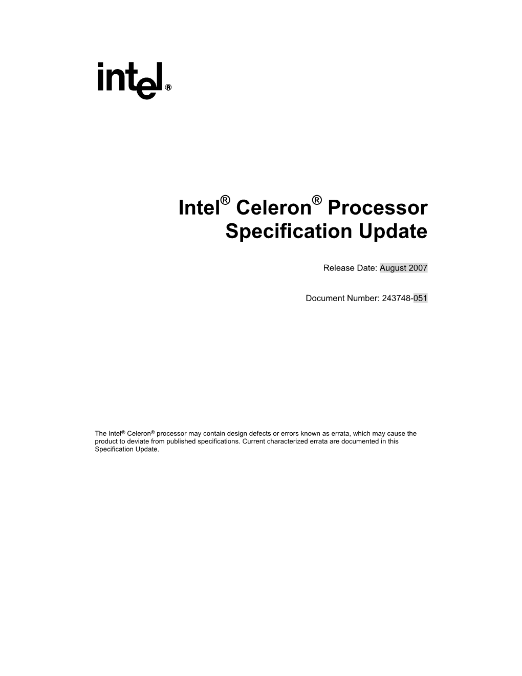 Intel® Celeron® Processor Specification Update