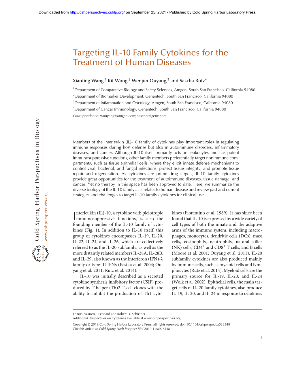 Targeting IL-10 Family Cytokines for the Treatment of Human Diseases