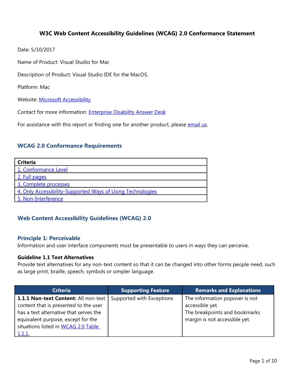 W3C Web Content Accessibility Guidelines (WCAG) 2.0 Conformance Statement s5