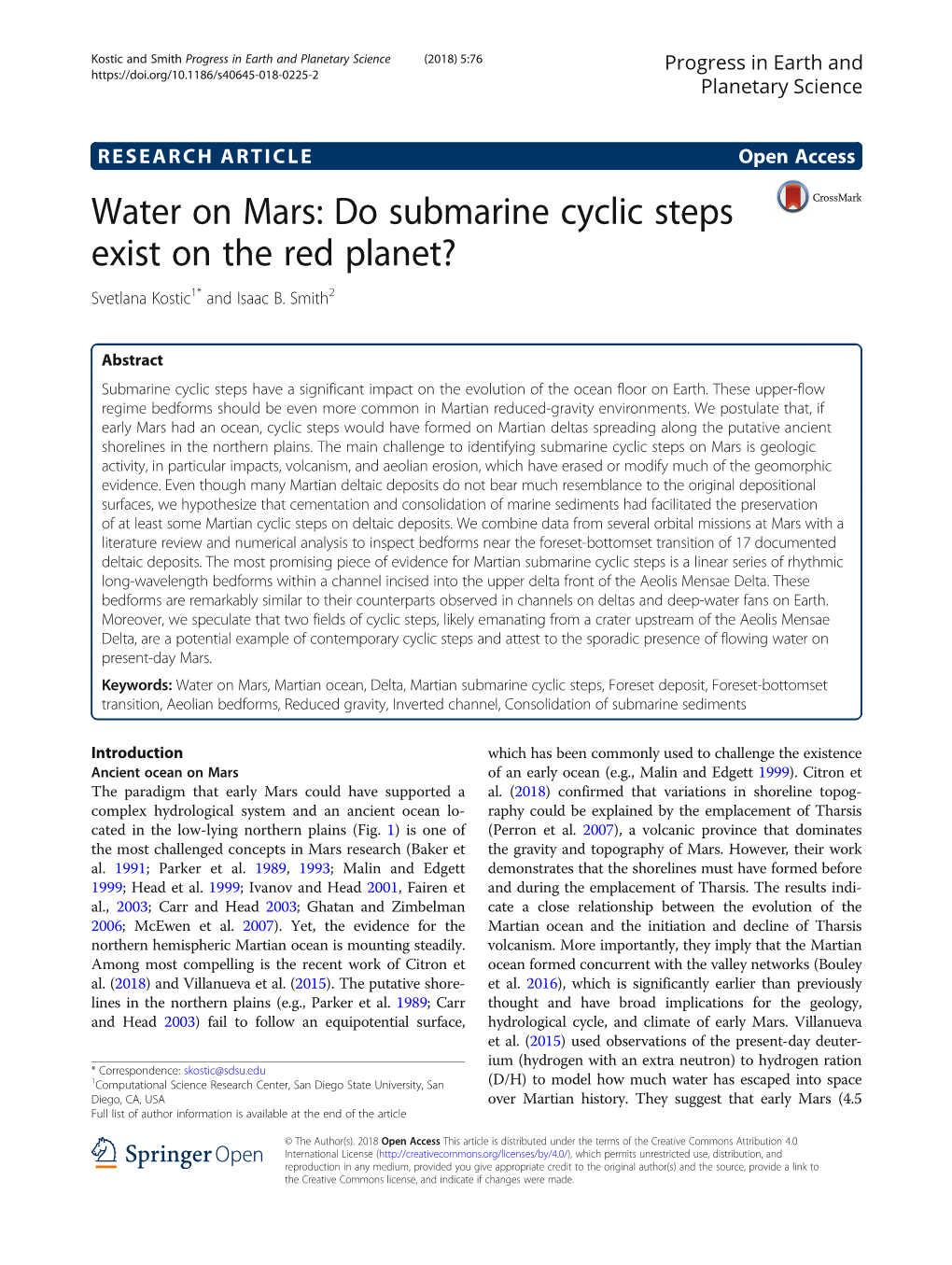 Water on Mars: Do Submarine Cyclic Steps Exist on the Red Planet? Svetlana Kostic1* and Isaac B