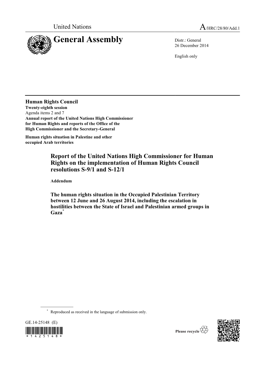 Page 1 GE.14-25148 (E) Human Rights Council Twenty-Eighth