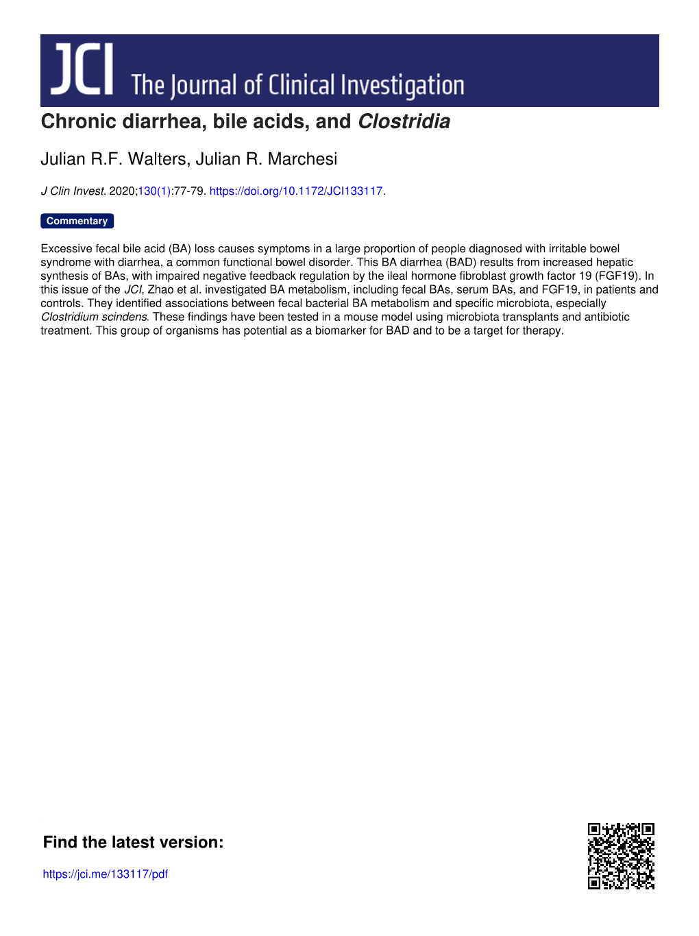 Chronic Diarrhea, Bile Acids, and Clostridia