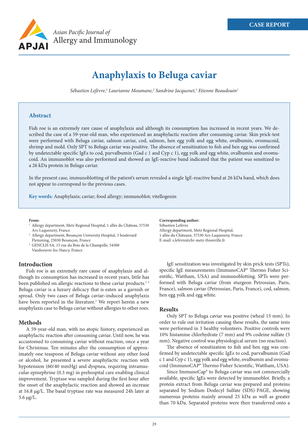 Anaphylaxis to Beluga Caviar