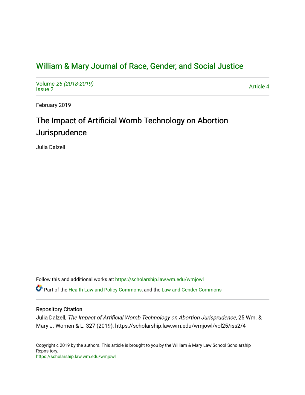 The Impact of Artificial Womb Technology on Abortion Jurisprudence